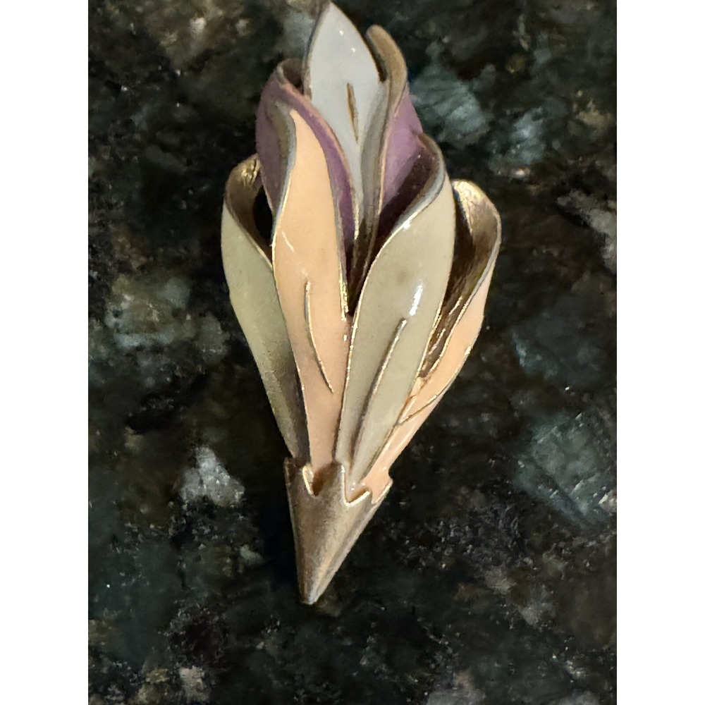 Vintage Gold Tone‎ Purple Peach Pink Green Enamel Brooch
